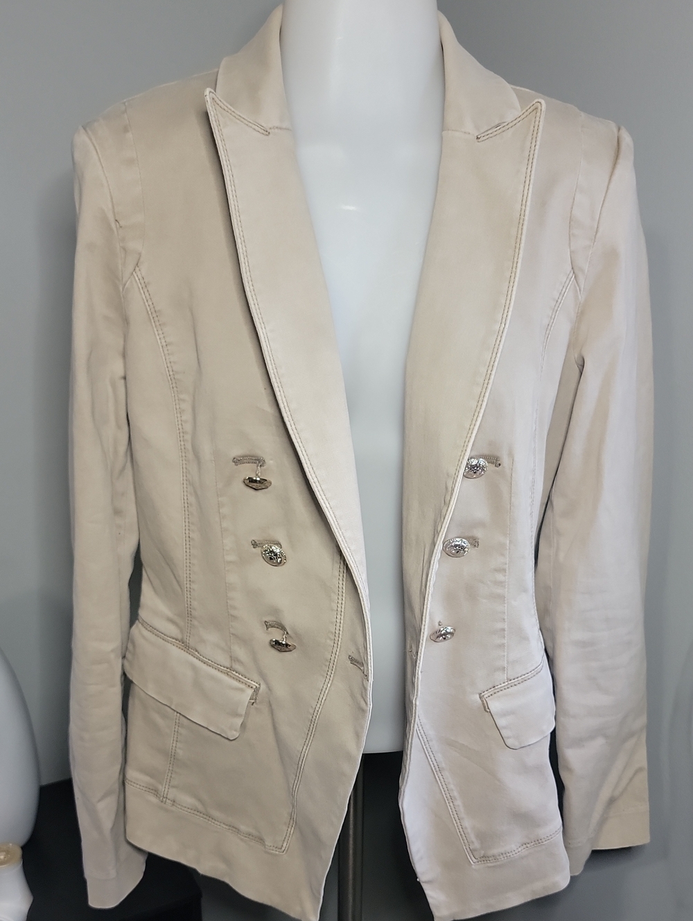 WHITE HOUSE BLACK MARKET Double Breasted Khaki Blazer w/Gold Buttons- Size 8